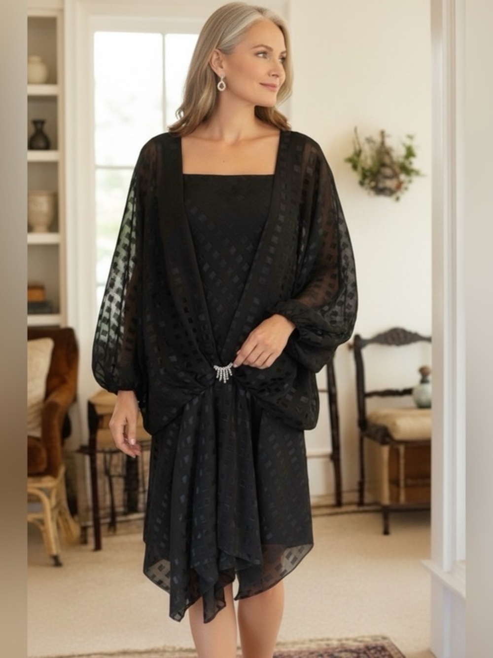 Vintage Stylar Drop Waist Rhinestone Detail Dress